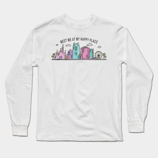 Meet me at my Happy Place Orlando Skyline Hand Drawn Style Long Sleeve T-Shirt